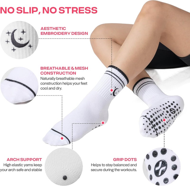 CoolMate Store Pilates Socks with Grips for Women, Yoga Socks, Crew Non Slip Women for Barre, Pilates Gifts - Image 5